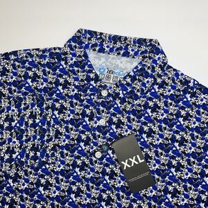 NEW Ibkul Polo Shirt Men's XXL Long Sleeve Royal Blue Black Chaos Print icefil